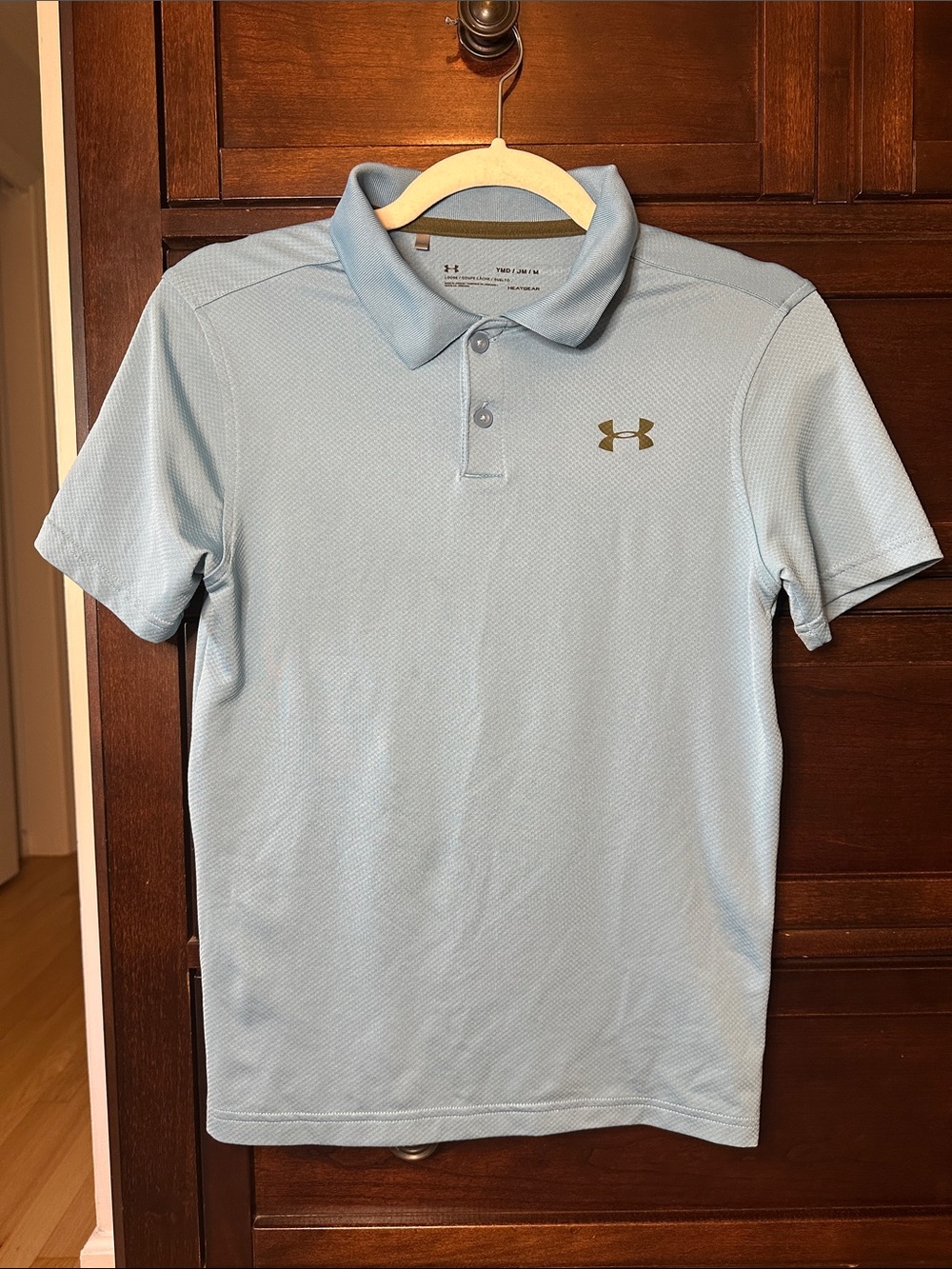 Under Armour Boys Size M Pale Blue Performance Polo with Logo
